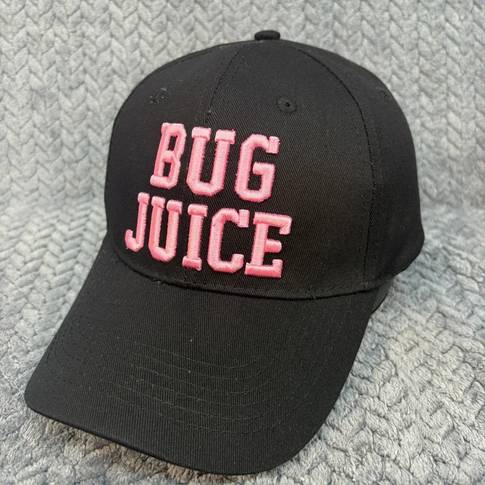 Bug Juice Embroidered Baseball Cap Black Pink Adjustable Hat Casual Accessory